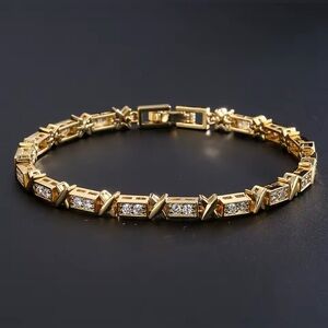 18K Gold Plated Designer X Cross Design Tennis Bracelet Diamond Accent Inlay